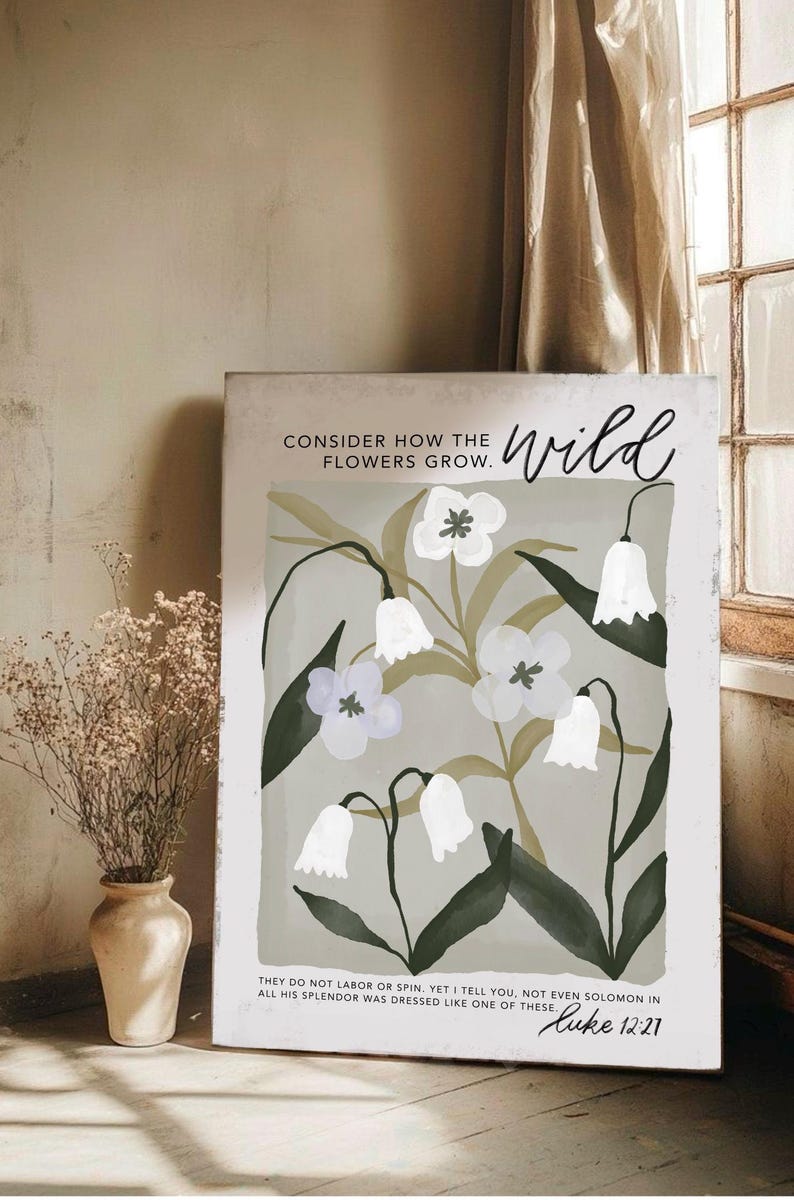 Wildflower Bible Verse Wall Art: Christian Scripture Luke 12 Decor ...