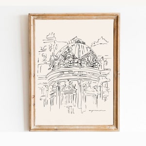 Vintage Europäische Paris Oper Skizze druckbare Wandkunst französische Provinz Poster Wohnkultur Elegante Architektur Frankreichs Stadt Digitaldruck