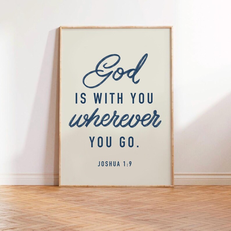 Joshua In Script Joshua 1:9 Bible Verse Print, Navy Blue Christian Wall Art (digital ...