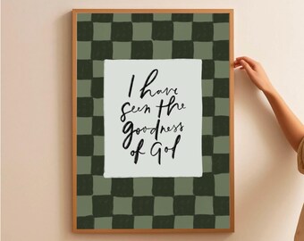 I Have Seen the Goodness of God Wall Art, Green Checkered Christian Print (Digital Download)