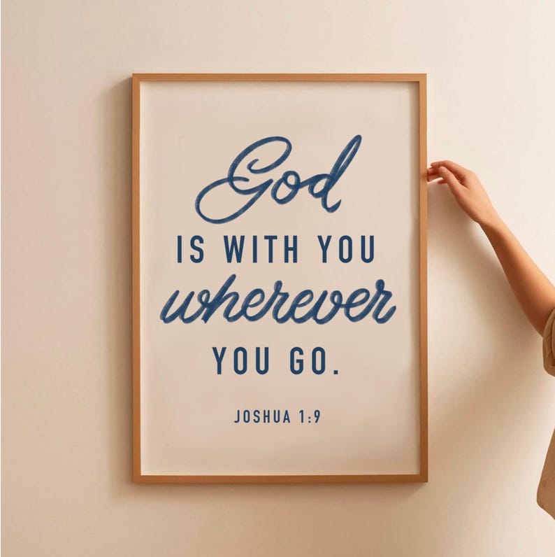 Joshua In Script Joshua 1:9 Bible Verse Print, Navy Blue Christian Wall Art (digital ...