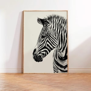 Zebra Illustration, African Animal Wall Art, Modern Rustic Living Room Art, Black and White Zebra, Office Wall Print, African Safari Poster