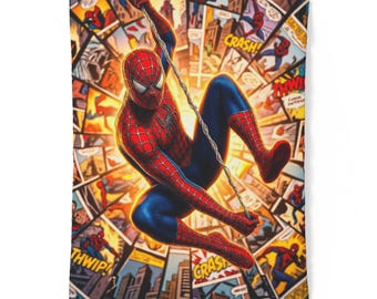 Funda nórdica de algodón con estampado de Spider-Man de cómic / Ropa de cama de superhéroe lanzatelarañas