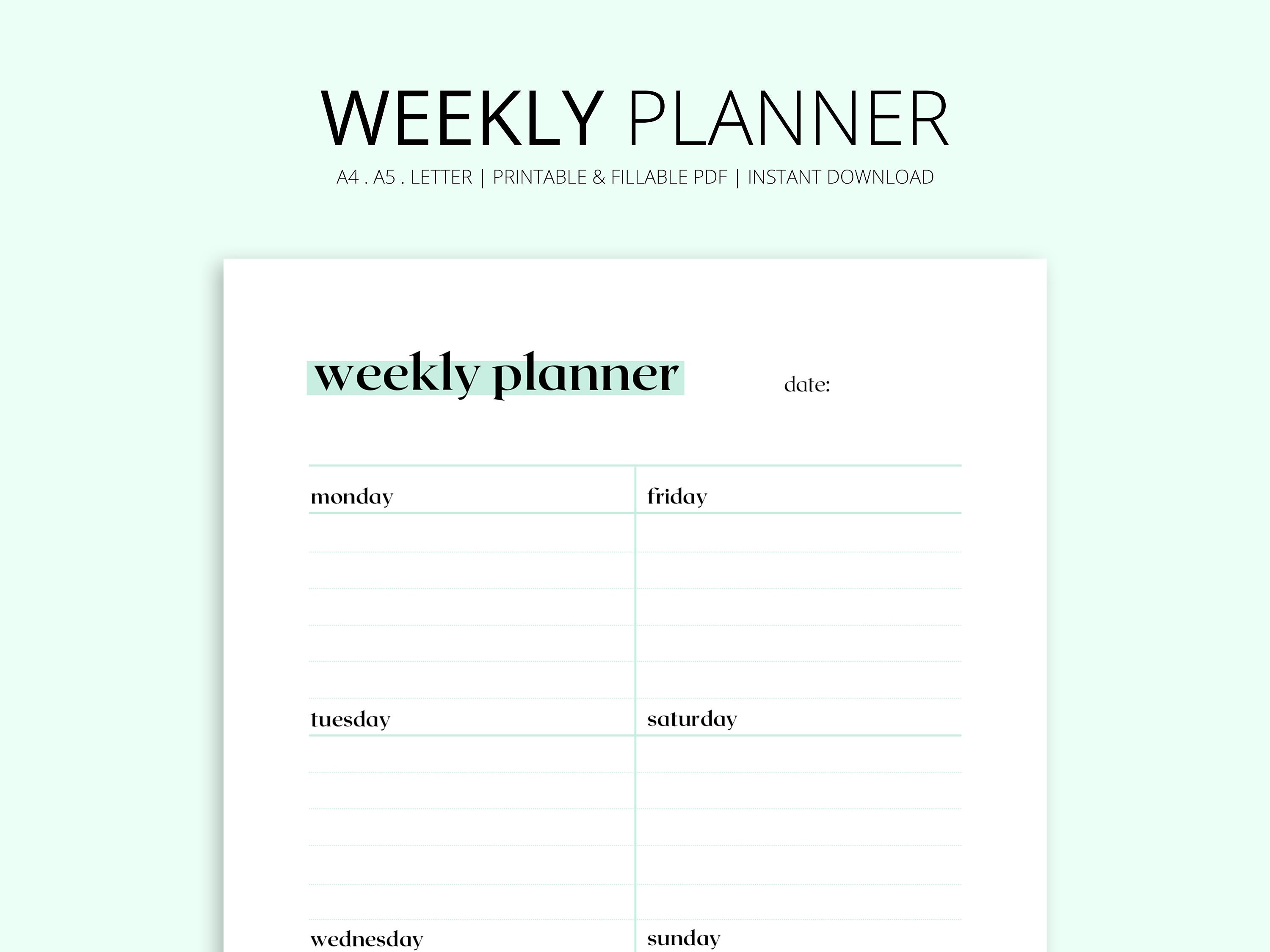 Weekly Planner Printable, Digital Weekly Planner, to Do List, Weekly ...