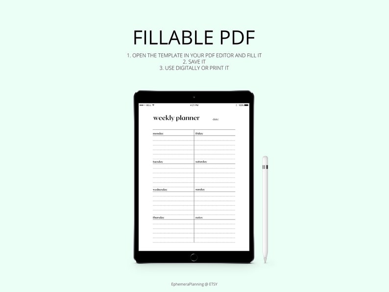 Weekly Planner Printable, Digital Weekly Planner, to Do List, Weekly ...