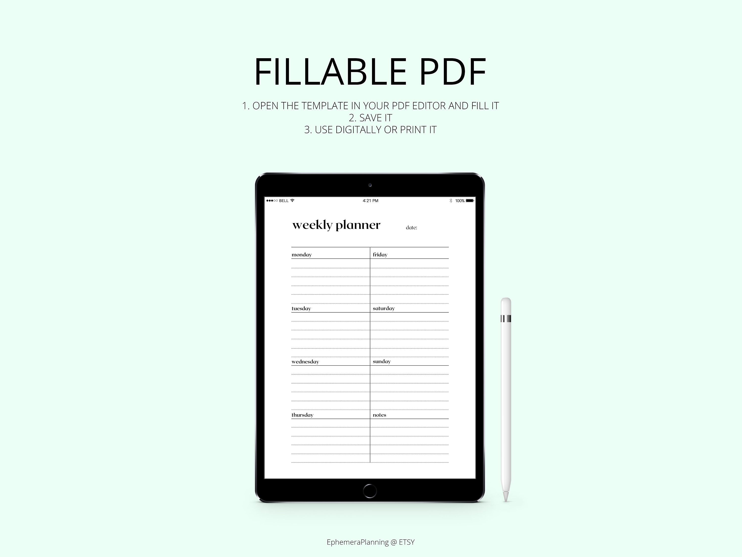 Weekly Planner Printable, Digital Weekly Planner, to Do List, Weekly ...