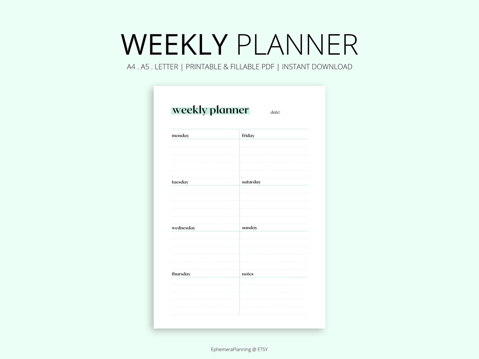 Weekly Planner Printable Digital Weekly Planner to Do List - Etsy