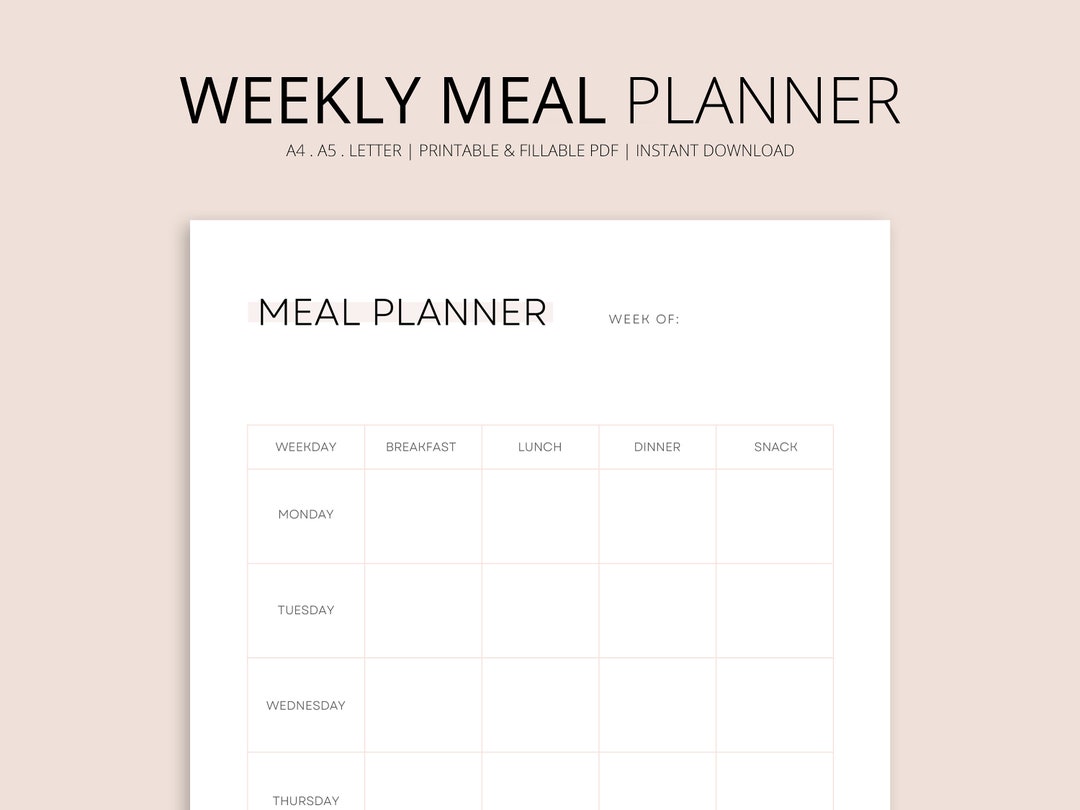 Minimal Weekly Meal Planner Printable Digital Meal Plan - Etsy UK