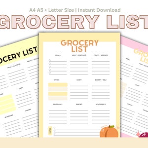 Colorful Grocery List Printable Template Shopping List Meal Prep Weekly ...