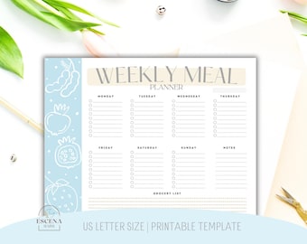 Meal Planner Printable, Weekly Menu Planner PDF, Grocery List Template, Meal Prep Planner, Meal Plan Sheet, Weekly Planner Digital Download