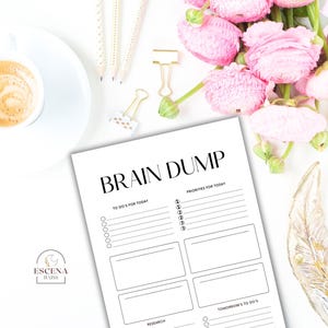 Simple Brain dump printable journal planner insert adhd daily planner to do list pdf digital download checklist productivity organization