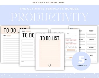 Pacchetto di strumenti per la pianificazione della produttività: lista delle cose da fare, strumento di monitoraggio degli obiettivi (download digitale)