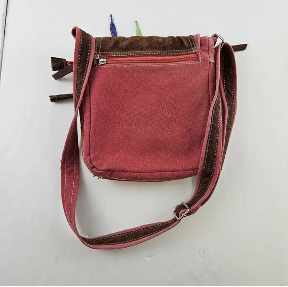 Red Brown Denim Shoulder Bag Lace up Sneaker Deta… - image 3