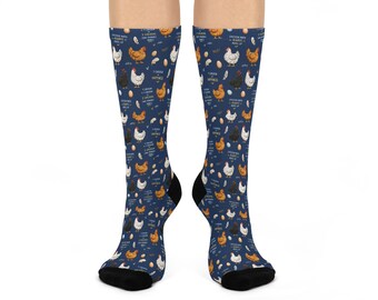 Funny Deep Navy Chicken Math Cushioned Crew Socks