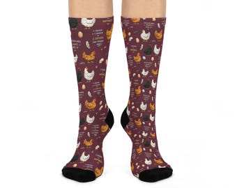 Funny Burgundy Chicken Math Cushioned Crew Socks