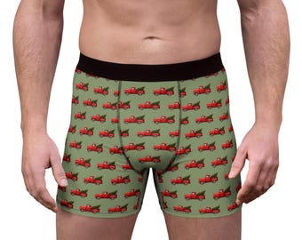 Christmas Red Truck Boxer Briefs — Vintage Pickup with Tree All-Over Print