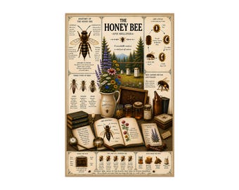 Honey Bee Anatomy Poster Fine Art Poster | Vintage Beekeeping Illustration Print