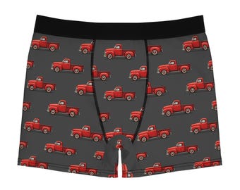 Red Vintage Truck Boxer Briefs Mens Allover Print Holiday Boxer Shorts