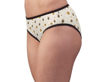 Women's Briefs – Bee Honeycomb Pattern, Lightweight Polyester, Scalloped Trim