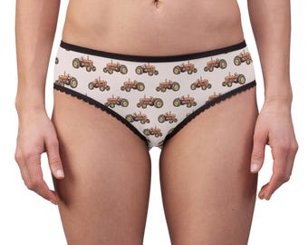 Red Tractor Print Women's Briefs — Pink Underwear Pattern