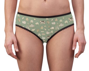 Women's Farm Animals Briefs: Pastel Cow, Horse, Sheep Print Underwear