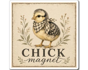 Vintage Chick Magnet | Farmhouse Kitchen Decor, Rustic Illustration