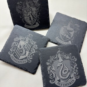 Harry Potter inspired slate coasters | Harry Potter Houses | Ravenclaw | Slytherin | Hufflepuff | Gryffindor | Drink coasters