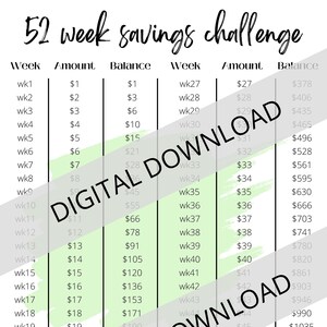 52 Week Savings Challenge Printable