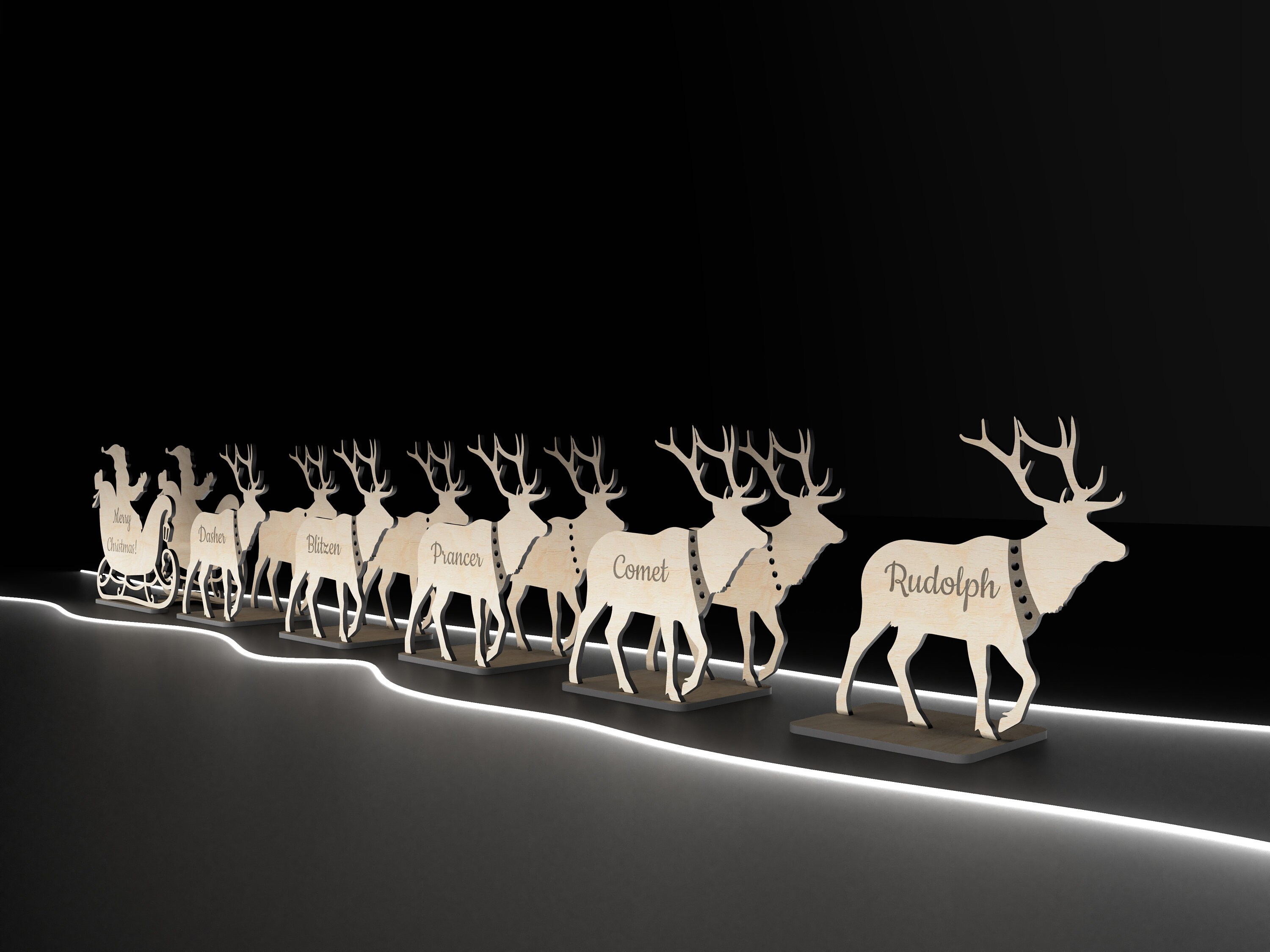 Santa Sleigh and Reindeer Laser Cut Files: Christmas Tabletop Decor ...