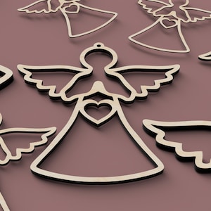 Angel Of Advent With Hart Laser Cut Files Hanging Christmas Tree Decorations Angel Wings Vector Glowforge | SVG, DXF, AI |