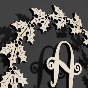 Christmas Mistletoe Laser Cut Files Personalized Name Ornament Hanging in Tree and Wreaths Decorations Vector Glowforge | SVG, DXF, AI |