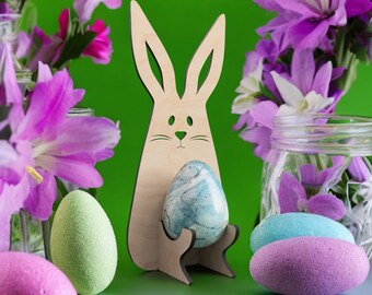 Laser Cut Easter Rabbit Eggs Stand Small Bunny Egg Holder Vector Glowforge SVG DXF
