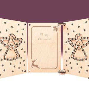Carte de Noël, fichiers découpés au laser, paquet de vecteurs cadeau personnalisé, carte postale personnalisable avec ange Glowforge | SVG, DXF, IA |