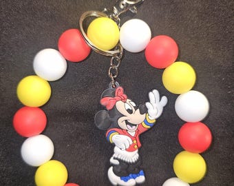 Silicone Beaded Wristlet Minnie Mouse Keychain