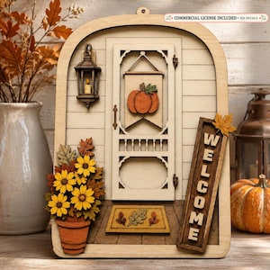 Sunflower Fall Porch SVG  Laser Cut Door Scene,  Pumpkin Porch Decor, 8.5 x 11  SVG laser cut file