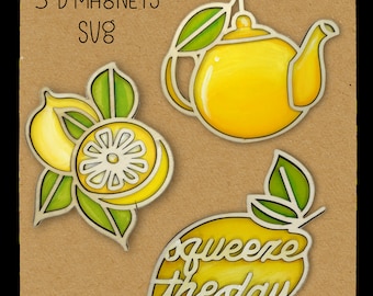 Zitrone Themen Laser svg Magnet Set. SVG-Datei, Wandhänger mit Zitrone-Thema.  Laserfertige Schnittdateien, Glowforge, Lasersvg, Magnet Set