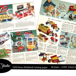 1959 Vintage Christmas Retro Toy Catalog Book Pages Wishbook indoors fun outdoors fun  collage  vintage ephemera Vintage Christmas Toy