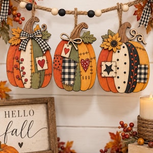 Patchwork Pumpkin SVG Bundle, Fall Pumpkin Laser Cut Files, Primitive Farmhouse Autumn Decor, Layered Wood Pumpkin Designs