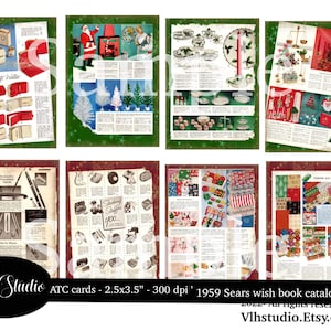 Sears Wish Book 1959 Kerst ATC kaarten Vintage. Junk journal Ephemera Wensboek Digitaal Afdrukbare Ephemera Afbeelding ACEO collage vellen