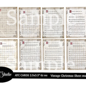 Digital ATC Cards Christmas spartiti canti Digital Collage Sheet Digital ATC Printable Download Immagine digitale ACEO
