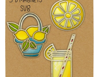 Lemon themed laser svg magnet set. SVG file, lemon themed wall hanger diy.  Laser ready cut files, Glowforge, laser svg, magnet set