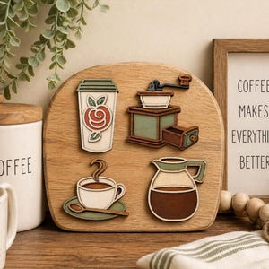 Coffee Bar Magnet SVG Set, Laser Cut Decor Files, Mug Grinder Carafe Cup