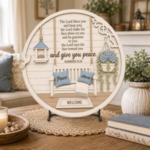 Scripture SVG wall decor | The Lord Bless You | Christian Door Hanger | Faith Laser Cut File | Porch Swing Decor
