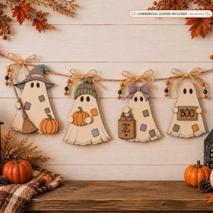 Patchwork ghost SVG laser file   | set 4 layered Halloween ghost ornaments DIY