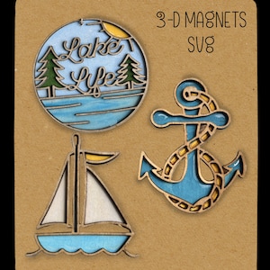 Ensemble d'aimants svg laser sur le thème des lacs côtiers. Fichier SVG, suspension murale Coasta l bricolage.  Fichiers découpés au laser, Glowforge, svg laser, ensemble d'aimants