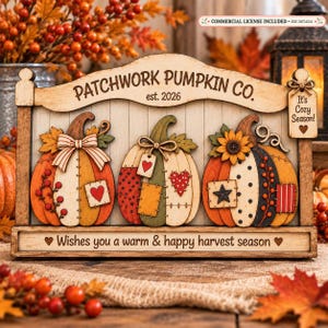 Fichier SVG pour décoration murale citrouille patchwork d'automne, fichier de découpe laser, téléchargement numérique