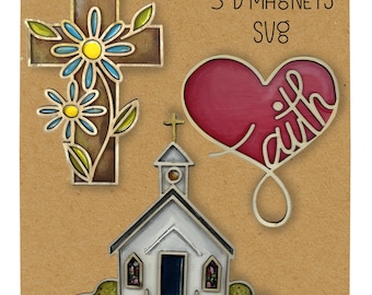 Faith Christian svg magnet set. religious ornaments, keychain. SVG file Christmas tags.  Laser ready cut files Glowforge magnet set