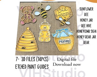 Laser cut Bee hives, bees, honeycomb  Laser cutting design pattern template SVG Glowforge SVG Illustrator files Home decor digital download
