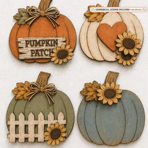 Pumpkin Patch Precut woodcraft kit | set 4 Halloween jack-o-lantern DIY | cozy fall wood blanks | laser cut spooky autumn decor