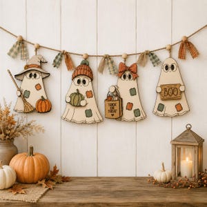 Spectacles Patch ghost SVG laser file | set 4 patchwork Halloween with glasses  | cozy spooky decor/ motif magnets